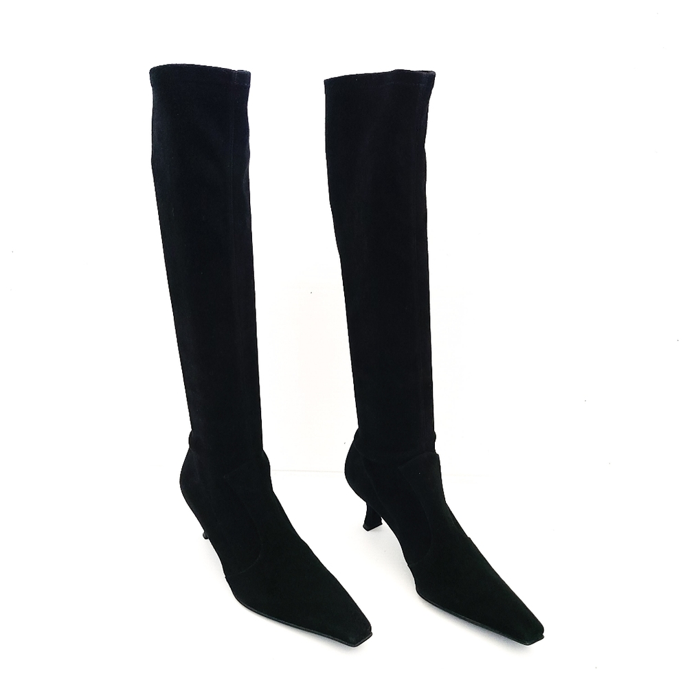 Stuart Weitzman KNEE HIGH Stretch Suede KITTEN Heel Boots